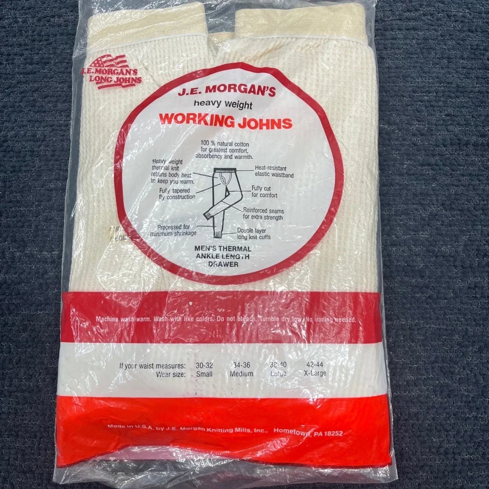 Vintage JE Morgan Set of 2 Heavy Weight Working Johns Thermal Underwear XL Ivory